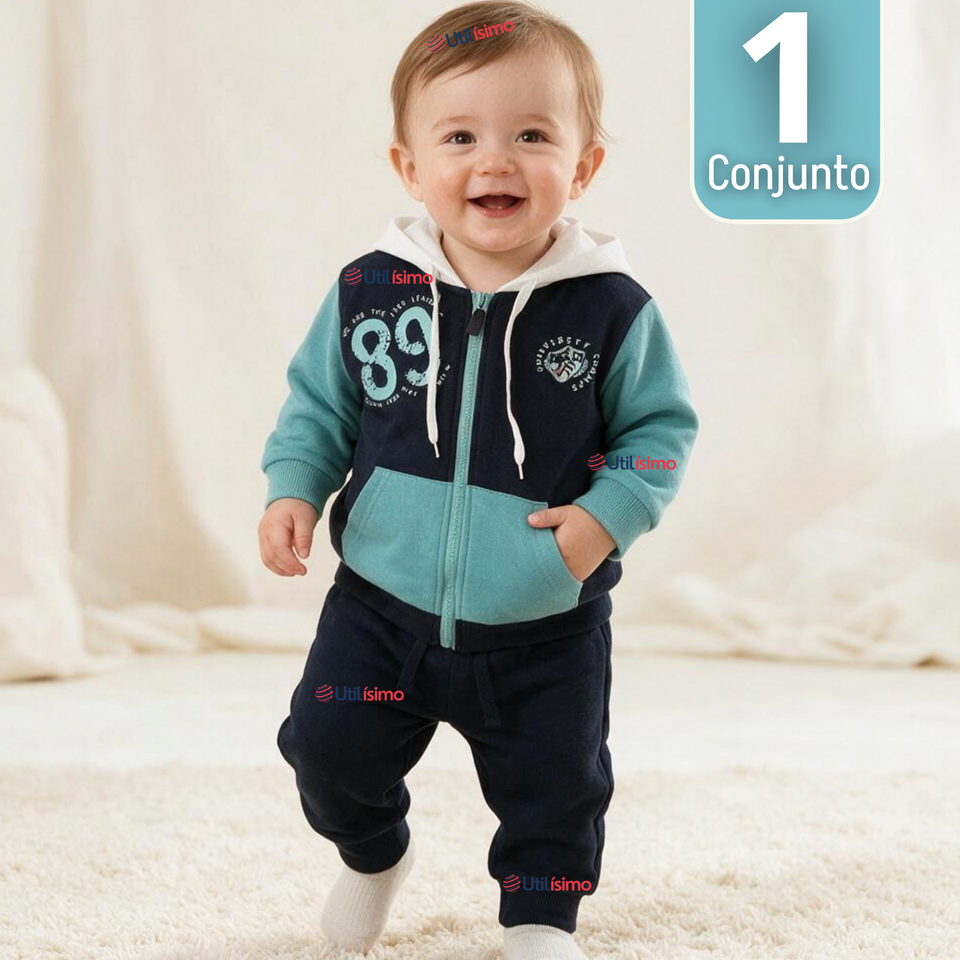 Conjunto 2 Piezas Polerón con Capucha y Pantalón 100% Algodón Bebé Niño 89 Blue
