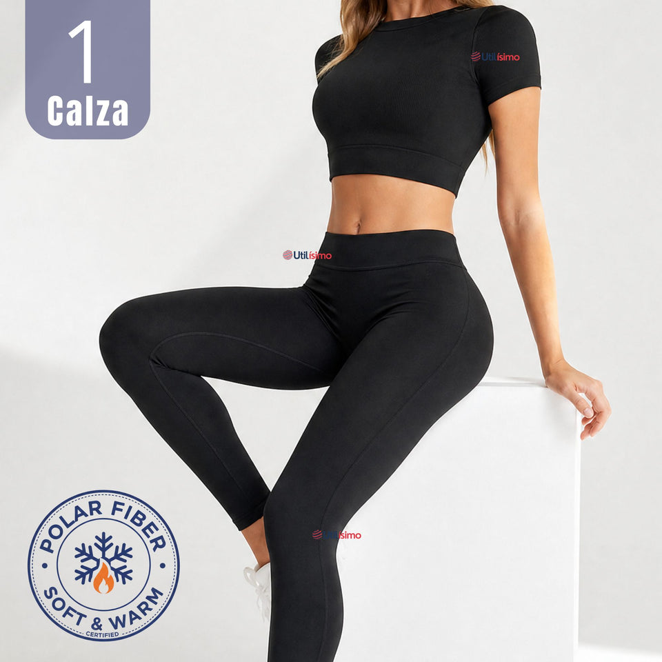Calza Lola Polar Térmica Sin Costura Tiro Alto Elasticada Negra