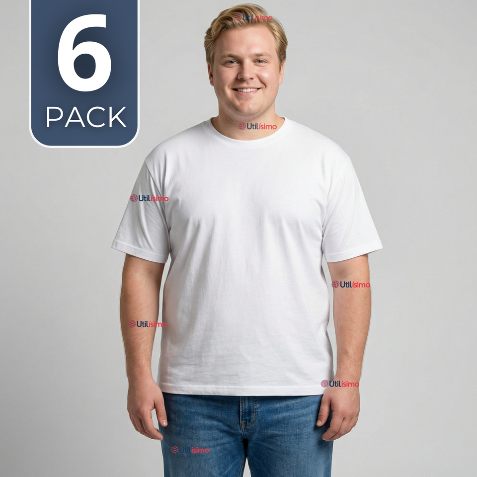 Pack 6 Camisetas Poleras 100% Algodón Básica Lisa Elástica Hombre Blanco