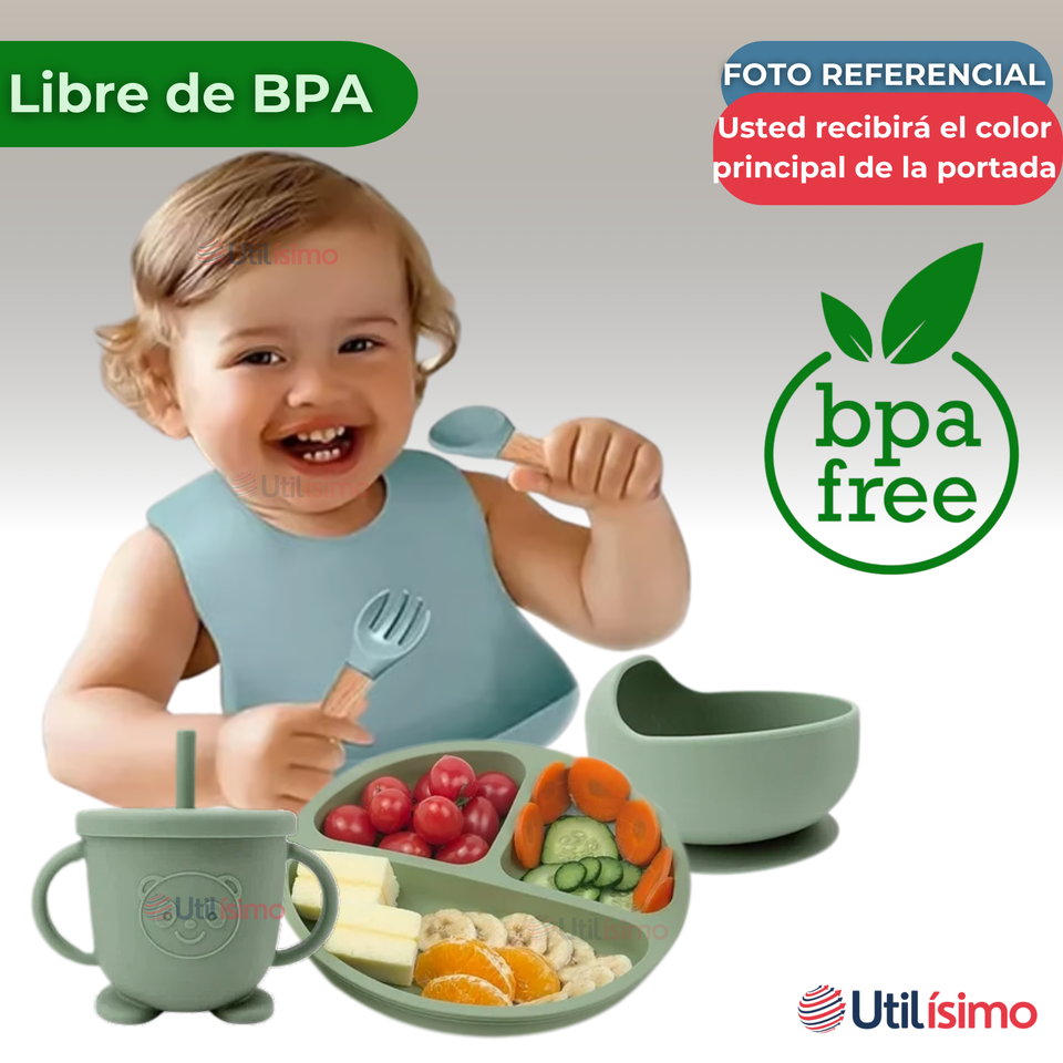 Set De Alimentación Bebé Silicona 6 Piezas Libre BPA Colores Surtidos
