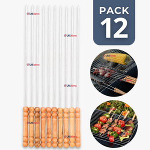Pack 12 Pinchos De 30cm Para Anticuchos Brochetas Asados Mango De Madera