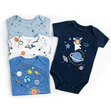 Pack 4 Unidades Extensor Body Bebé +Pack 4 Bodys Algodón Niño Manga Corta Galaxia Azul