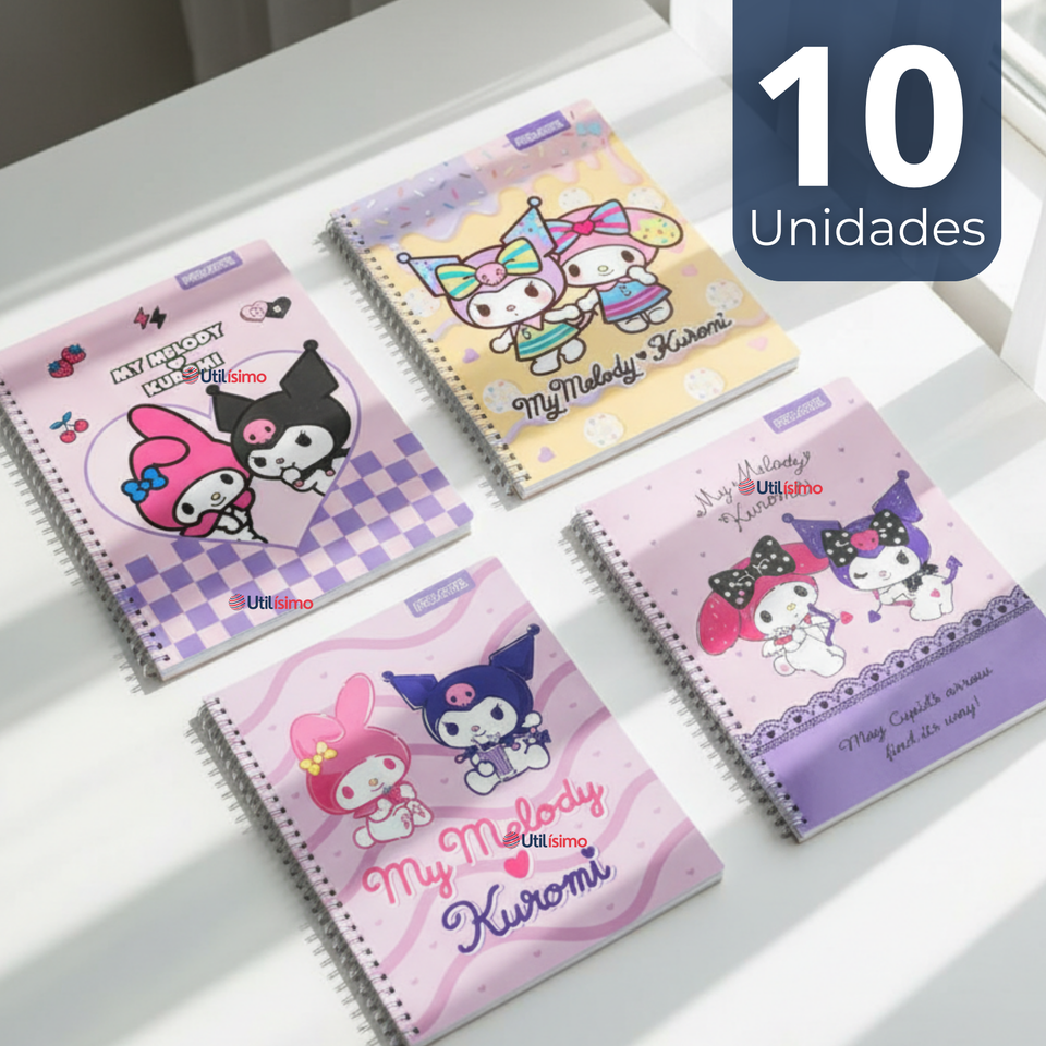 Pack 10 Cuadernos Universitario My Melody & Kuromi Proarte 7mm 100 Hojas Diseños Surtidos