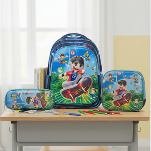 Mochila Escolar Bolso Con Efecto 3D Estuche + Lonchera 40Cm Tela Oxford Niño Skate Hero