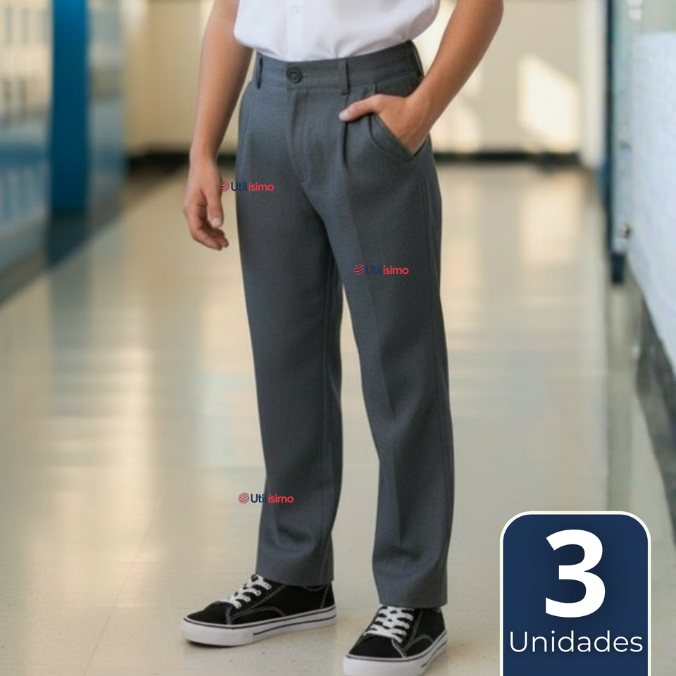 Pack 3 Pantalón Escolar Colegio Clásico Niño Gris