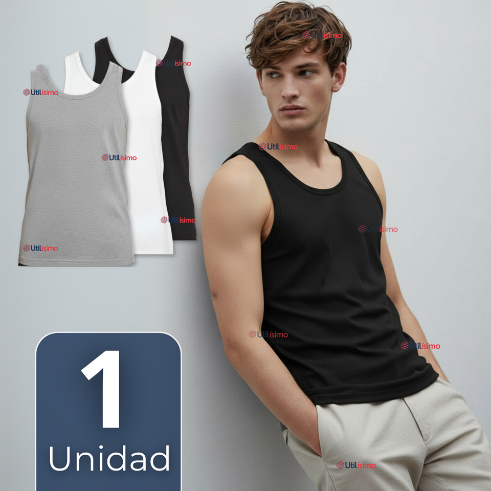 Camiseta Sin Manga Básica Suave 100% Algodón Colores Surtidos Hombre