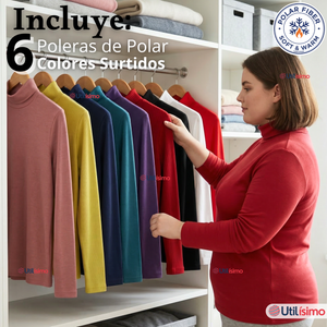 Pack 6 Camisetas Poleras Polar Primera Capa Cuello Beatle Manga Larga Colores Surtidos Mujer