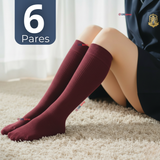 Pack 6 Calcetínes Escolares Largo Acrílico Burdeo Niñas Juvenil Color Vino