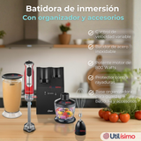 Batidora de inmersión Oster® roja con organizador y accesorios