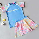 Traje De Baño Manga Corta y Pantalón Corto Con Falda 2 Piezas Niña de 6 a 13 Años Sea Beach