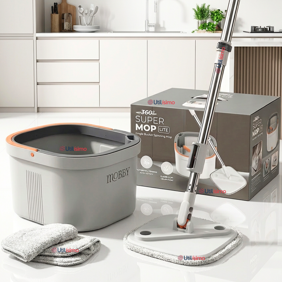 Trapeador Mopa Giratorio 360° Balde Centrifugo Microfibra