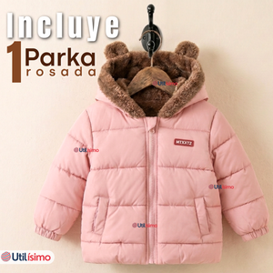 Parka Osito Con Capucha Manga Larga Rosado Niña Infantil