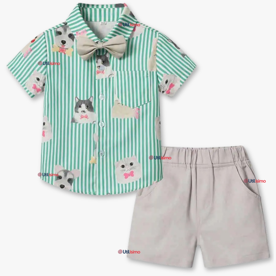 Conjunto de Vestir Camisa Con Lazo Y Pantalón Corto Algodón