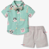 Conjunto de Vestir Camisa Con Lazo Y Pantalón Corto Algodón