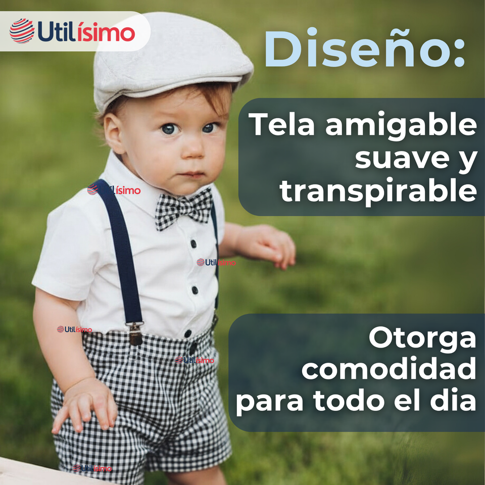 Conjunto De Vestir Con Tirantes Camisa Pantalón Corto Algodón Bebe