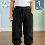Buzo Solo Pantalón Negro Bebé Niño Forrado Polar