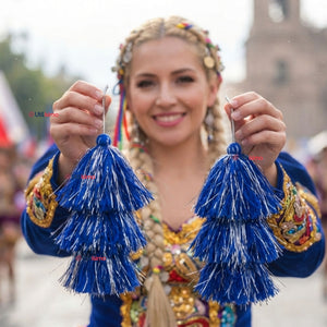 6 Pares De Tulmas Peinado Accesorio Sambo Caporal Azul Baile Típico