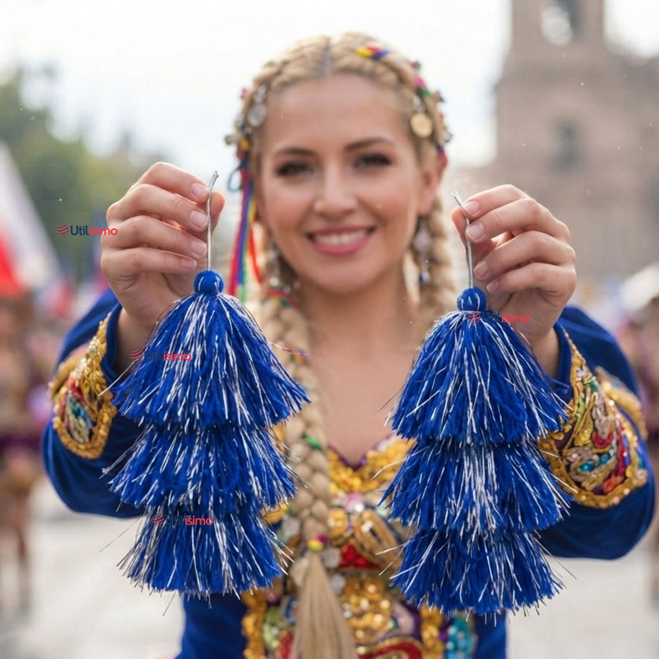 Pack 6 Tulmas Peinado Accesorio Sambo Caporal Azul Baile Típico