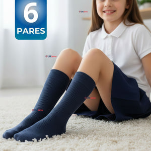 Pack 6 Calcetínes Escolares Corto Algodón Azul Niño y Niña
