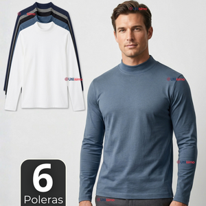 Pack 6 Camisetas Poleras Polar Primera Capa Cuello Beatle Manga Larga Colores Surtidos Hombre