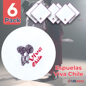 Pack 6 Pañuelos Baile Cueca 45CM Bordado Espuelas Fiestas Patrias