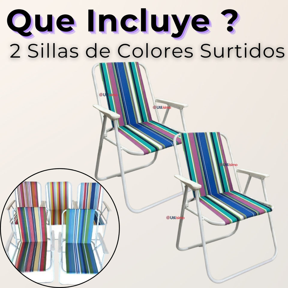 Pack 2 Sillas Plegables Portátil Playa Camping Picnic Exteriores