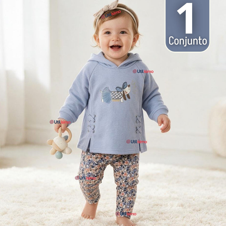 Conjunto 2 Piezas Polerón y Pantalón Buzo 100% Algodón Bebé Niña Tedmimak Blue girl