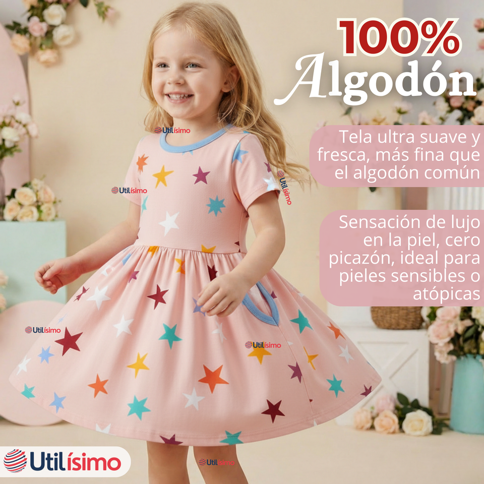 Vestido Manga Corta Estrellas Algodón Niña