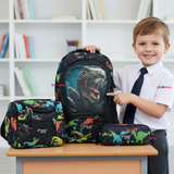 Mochila Escolar Kit Con Estuche y Lonchera 43cm Tela Oxford Dino Niño