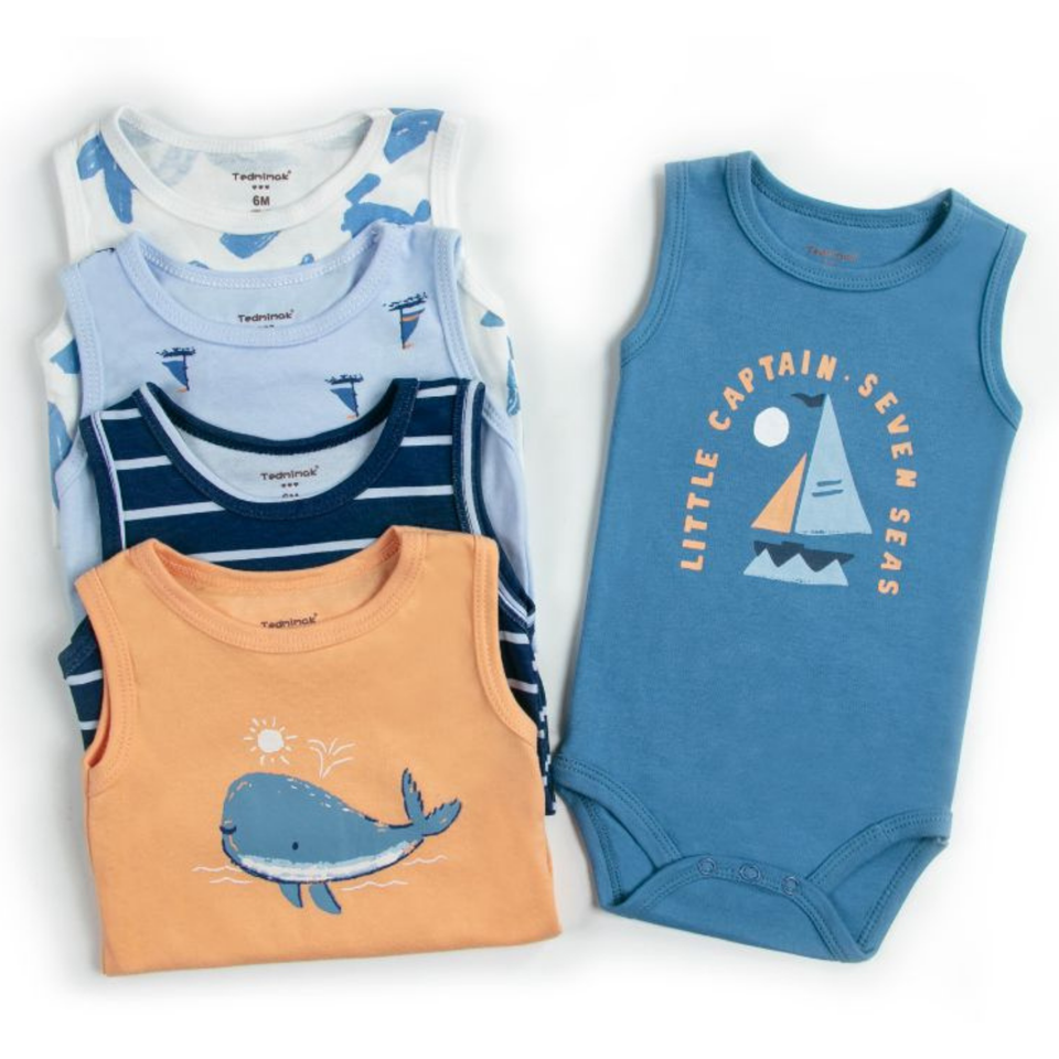 Pack 5 Unidades Extensor Body Bebé +Pack 5 Bodys Algodón Niño Sin Mangas Azul Marinero
