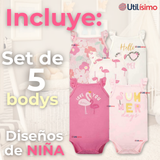 Pack 5 Bodys Niña Sin Manga Tedmimak 100% Algodón Hello princess