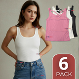 Pack 6 Camisetas Poleras 100% Algodón Básicas Lisa Con Espalda Cruzada Mujer Colores Surtidos Peto