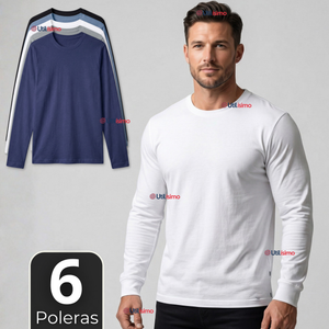 Pack 6 Camisetas Poleras Bambú Primera Capa Manga Larga Colores Surtidos Hombre
