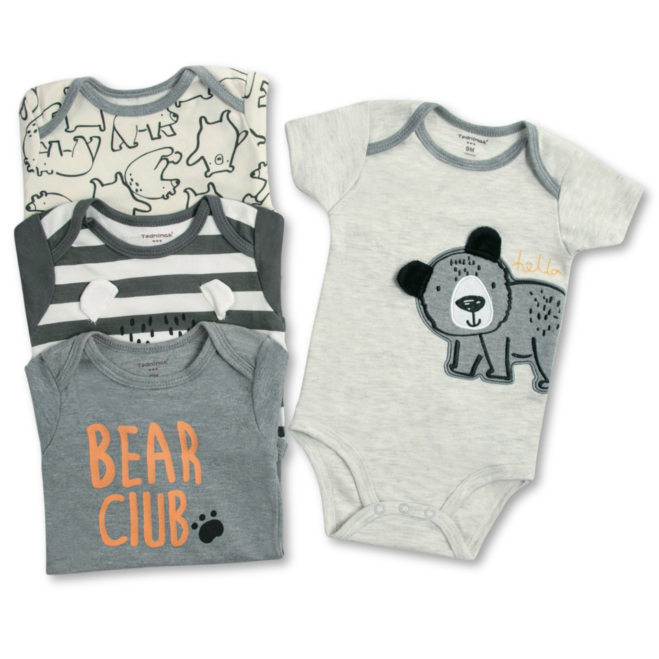 Pack 4 Unidades Extensor Body Bebé +Pack 4 Bodys Algodón Niño Manga Corta Bear Club
