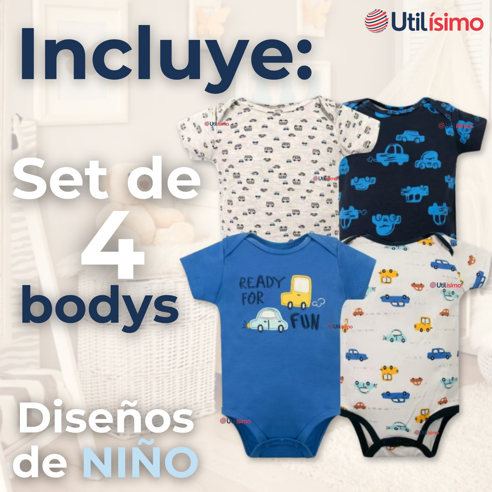 Pack 4 Bodys Niño Manga Corta Tedmimak 100% Algodón Ready Fun