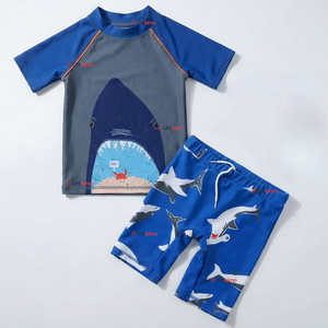 Traje de Baño Pantalón Corto Manga Corta 2 Piezas Corte Split Niño 2 a 4 años Blue Shark