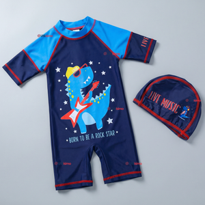 Traje de Baño Enterito Cremallera Manga Corta Con Gorro Niño 2 a 4 años Blue Dinosaur