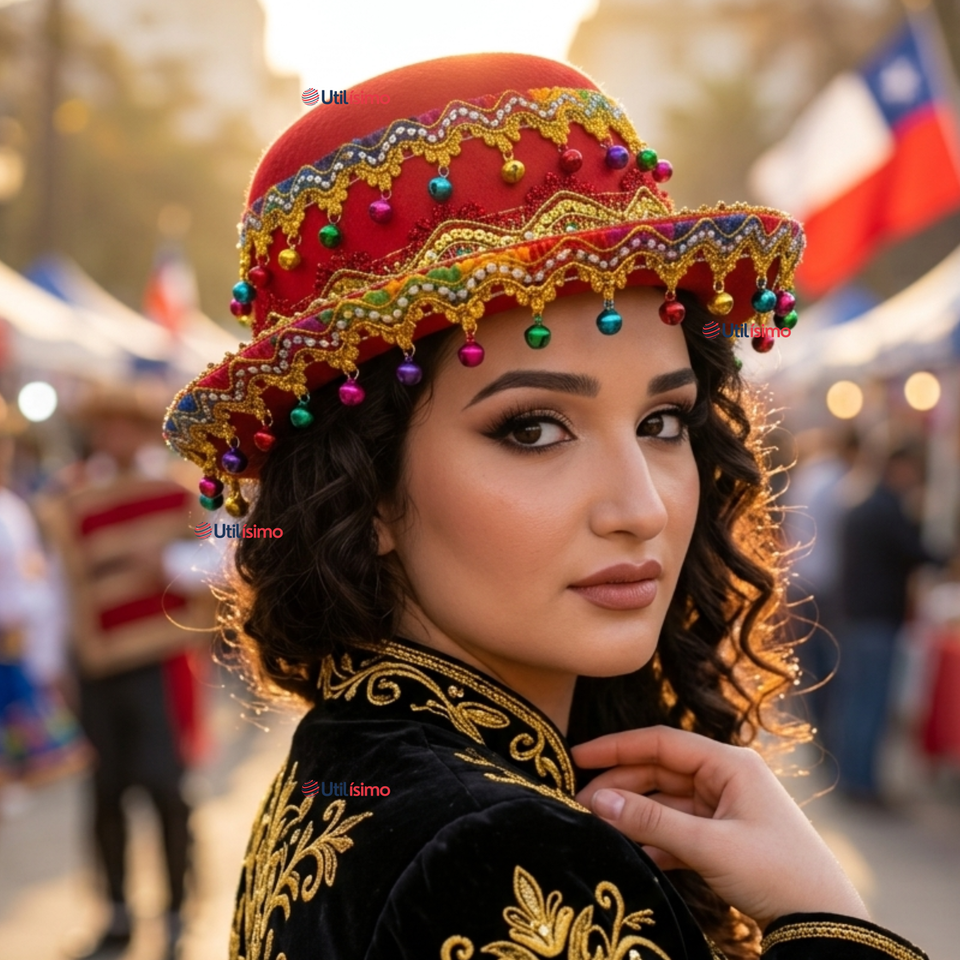 Sombrero Gorro Caporal Mujer Fiestas Patrias Rojo Con Cascabeles Baile Típico