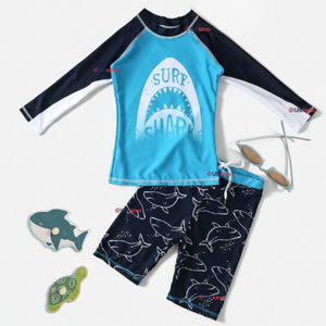 Traje de Baño Manga Larga Pantalón Corto 2 Piezas Corte Split Niño 3 a 9 años Blue Shark