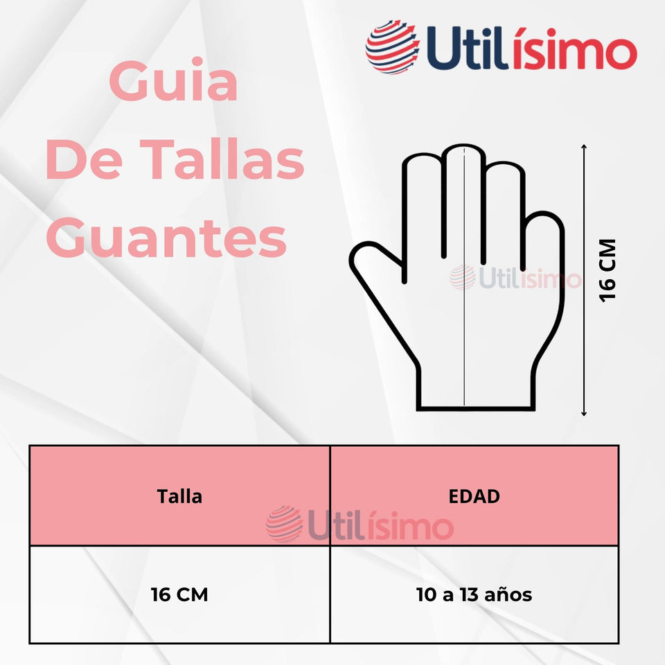 Guantes 16CM Lana Acrílica Dedos Medio Niña Liso Colores Surtidos