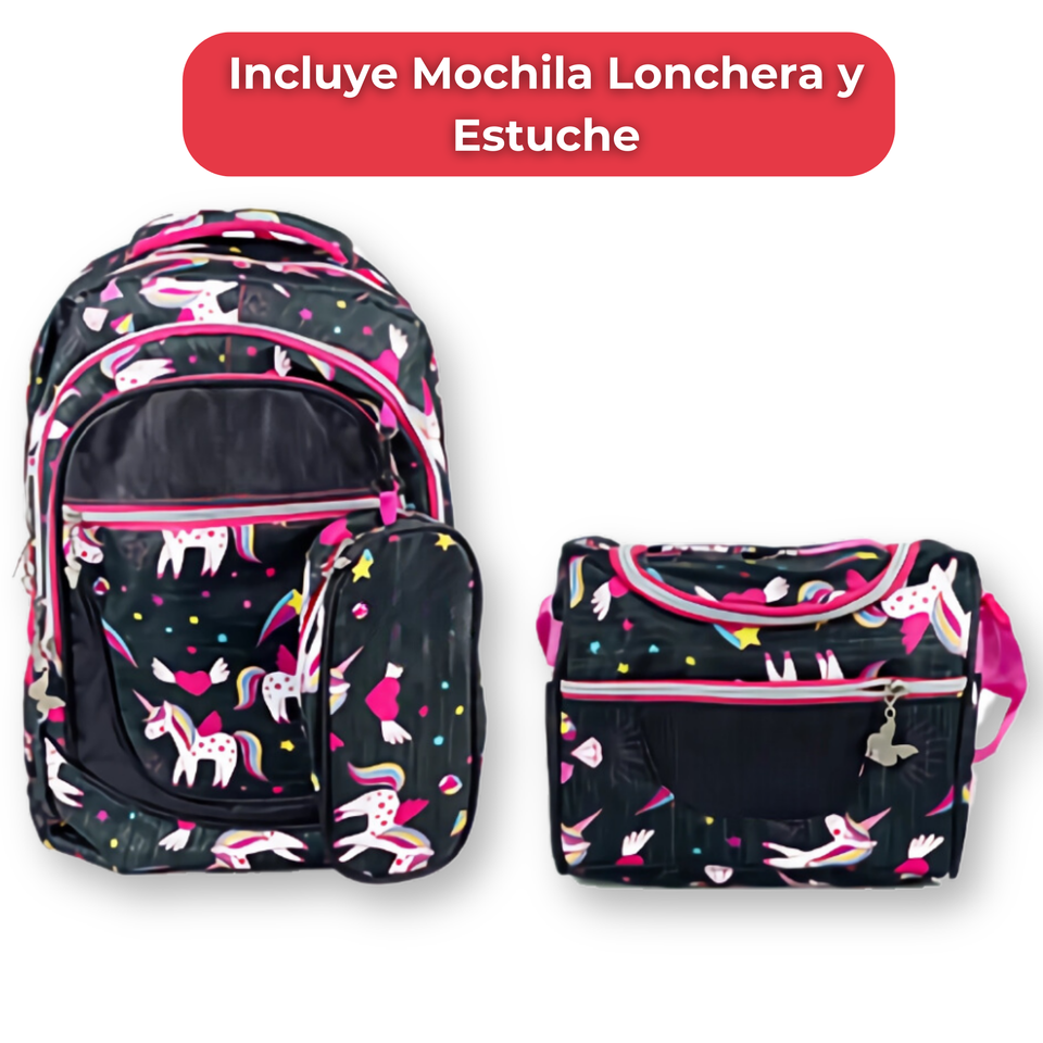 Mochila Con Lonchera Y Estuche 45CM Diseño Estampado Niña