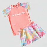 Traje De Baño Manga Corta y Pantalón Corto Con Falda 2 Piezas Niña de 6 a 13 Años Sea Beach