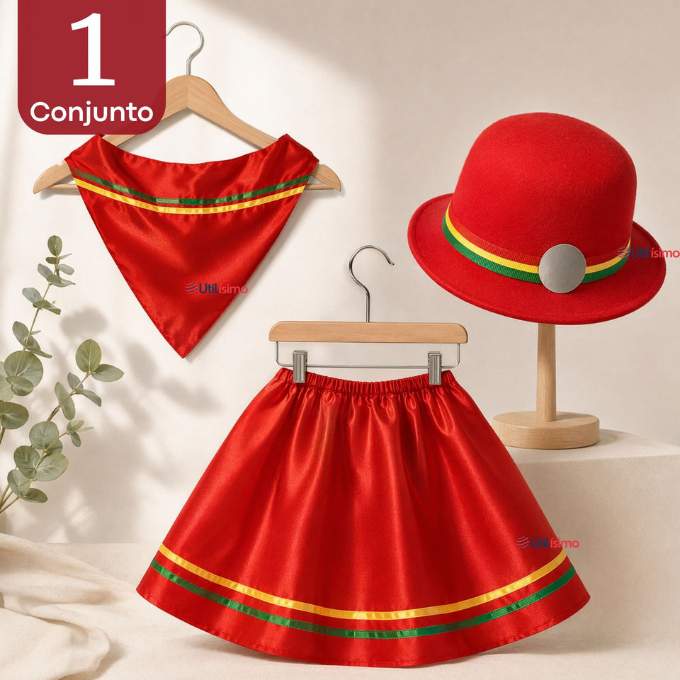 Traje Nortino Niña 3 Piezas Rojo Baile Típico Fiestas Patrias