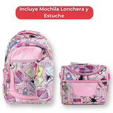 Mochila Con Lonchera Y Estuche 45CM Diseño Estampado Niña
