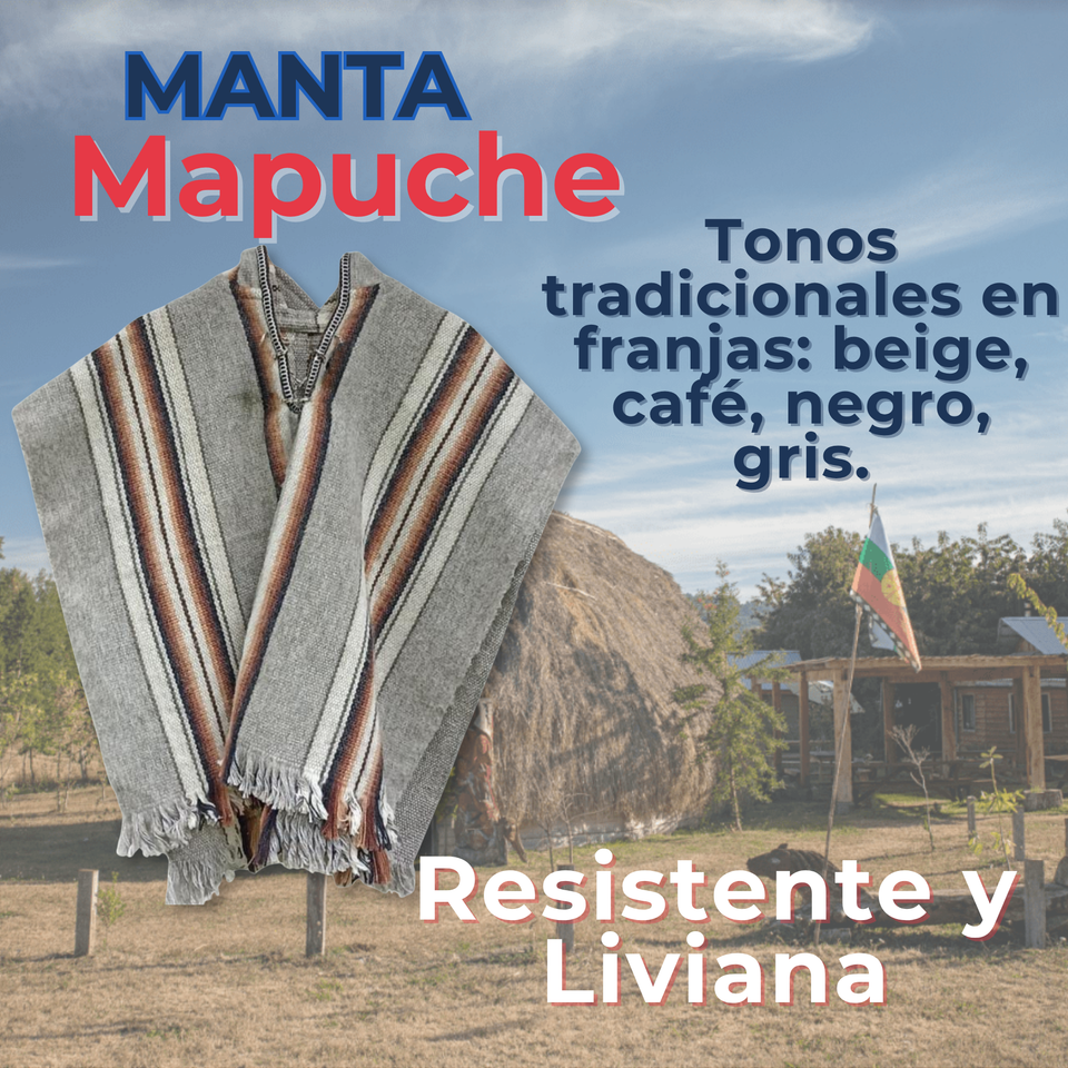 Poncho Manta Mapuche LANA GRUESO 120x80CM Fiestas Patrias