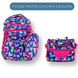 Mochila Con Lonchera Y Estuche 45CM Diseños Variados Niña