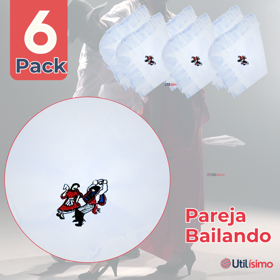 Pack 6 Pañuelos Baile Cueca 36 CM Con Bordes Bordado Pareja Fiestas Patrias