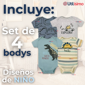 Pack 4 Bodys Niño Manga Corta Tedmimak 100% Algodón Ready for Fun