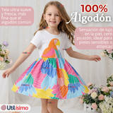 Vestido Manga Corta Casual Loro Multicolor Verano Niña 2 a 7 años