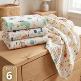 Pack 6 Mantas Muselina 70x 70 CM Bebé Niño Multiuso 100% Algodón Colores Surtidos